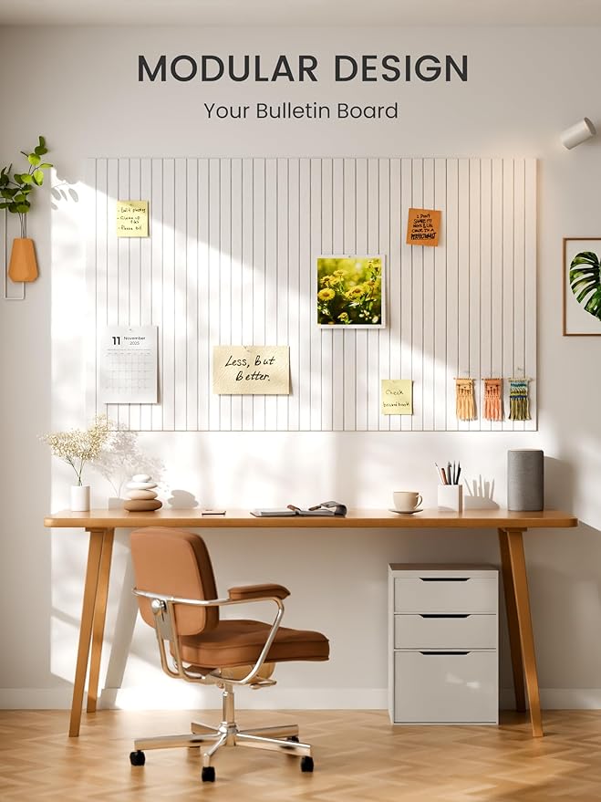 Bumusty Large Cork Board Alternative-36 x 24" Felt Bulletin Board Tiles, with 30 Pushpins, 40 Adhesive Tabs, Fine-Stripe 6-Pack, Cork Boards for Office Push Pin Board Felt Board-Milky White