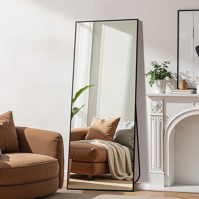 Simple Deluxe Full Length Mirror, 64"×21" Large Floor Mirrors, for Wall Door Bedroom Bathroom Living Room (Black)