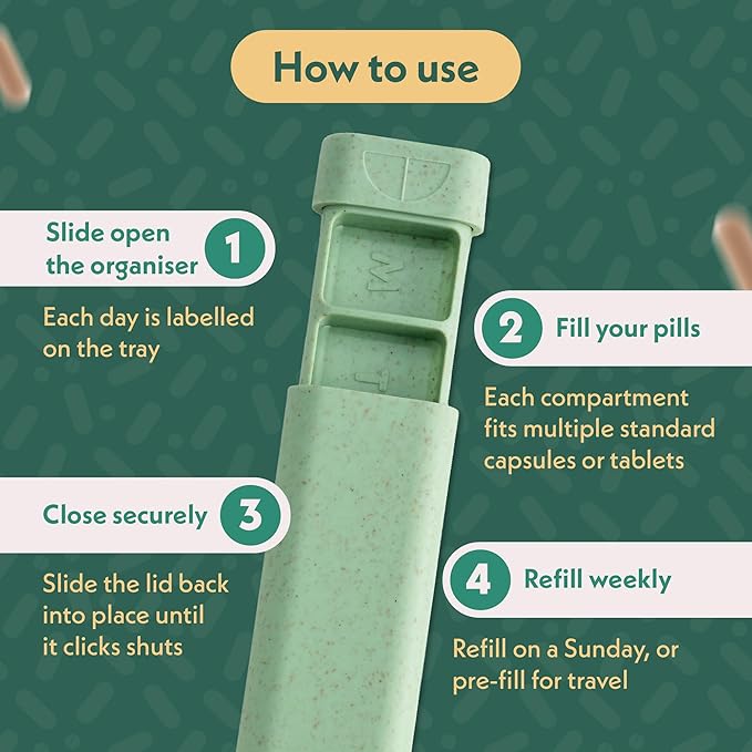 Pillar - 7-Day Pill Organizer | Weekly Medicine Pill Container Travel Box - Aesthetic Medication Holder - Stylish Travel Pill Case - Cute Small Medication Organizer 7 Day for Women (Slate Grey)
