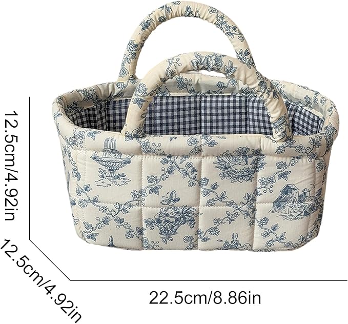 Mini Boho Fabric Storage Baskets – Decorative Small Floral Organizer Boxes with Soft Handles, Holds Cosmetics, Jewelry, Socks