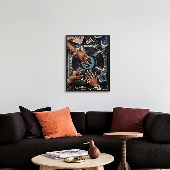 Black Woman Music Canvas Poster y2k Song Record Wall Art Vintage Urban Feminine Aesthetic Prints 16X24 inch Black Framed for Bar Bedroom Gallery Wall Decor