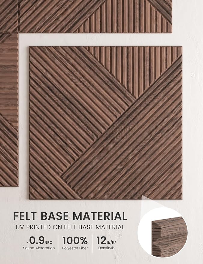 Fluxynara Large Felt Bulletin Board,Cork Board Alternative 70.87'' x 47.24'' Art Acoustical Wall Panels-6 Pack with 60 Adhesive Tabs,for Recording Studio/Home Offices-Walnut/Crossing Lines