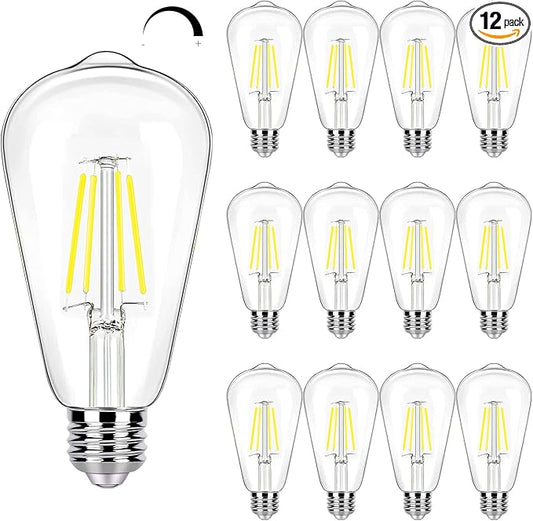 12 Pack Dimmable LED Edison Bulb 40W Equivalent, 5000K Daylight 4W LED Bulbs, E26 Base Vintage Light Bulb, Decorative ST19 Light Bulbs for Ceiling Light Fixtures