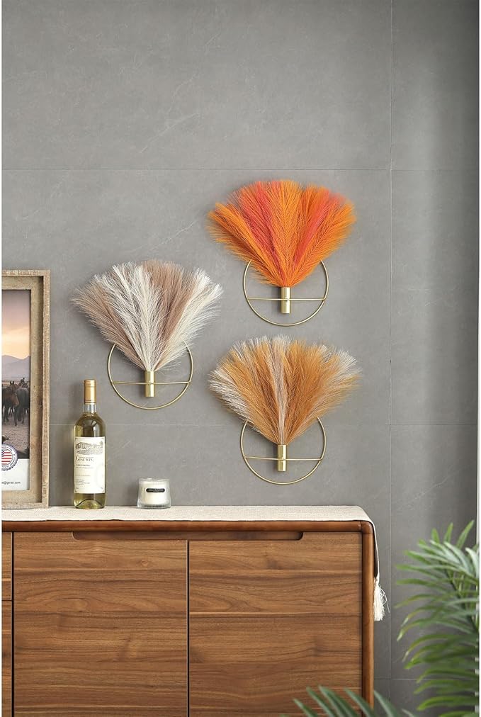 Pretty Jolly Boho Wall Art, Hanging Artificial Pampas Display, 2 Pack - Beige, Coffee, Gold - Living Room, Bedroom, Bathroom, Dining Room