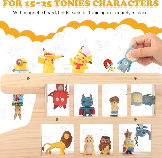 Car for Tonies Box Figures Characters Organizer Storage Shelf Wall Mounted, Bus Wooden Magnetic Floating Shelves for Tonies Characters, Display Collection 15~25 Characters