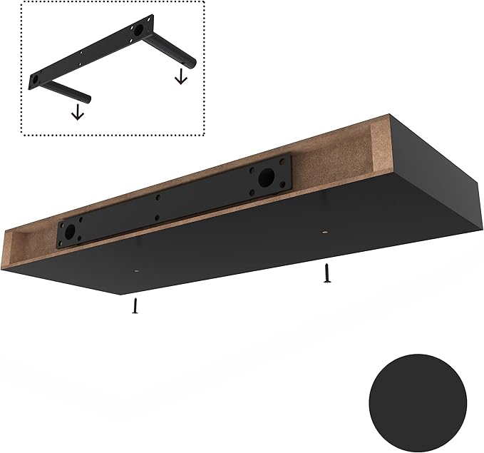 Ballucci Floating Shelf, 36" Wood Wall Shelf with Invisible Brackets for Bathroom, Living Room, Bedroom, Kitchen, Nursery, 8" Deep, Black
