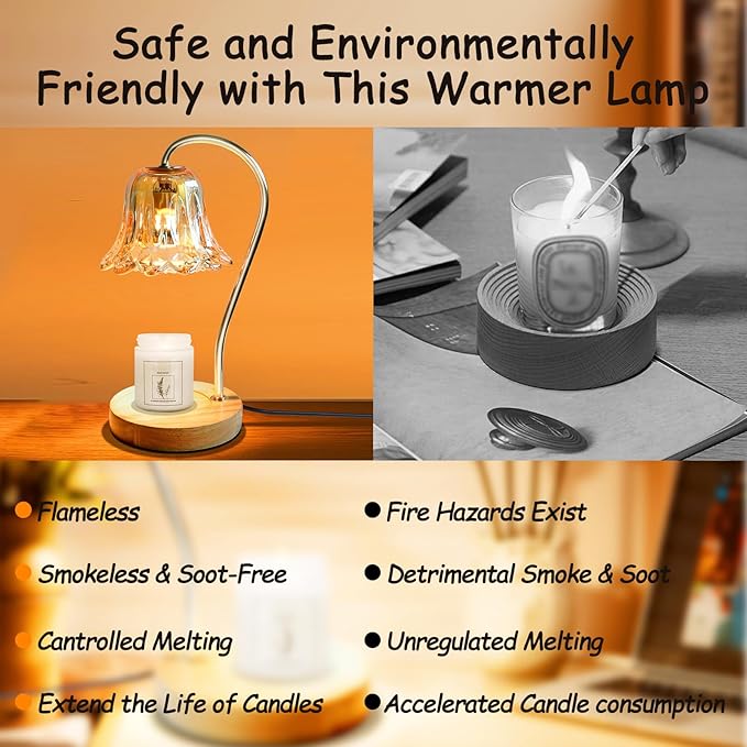 Candle Warmer Lamp with Timer & Dimmer, VKUSRA Candle Lamp with Crystal Flower Lampshade and 2 Premium Gu10 Bulbs, Modern Candle Lamp Warmer for Home Decor, Perfect Housewarming