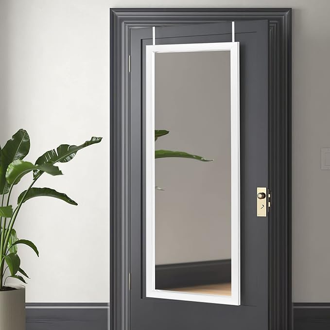NeuType 47"x18" Over The Door Full Length Mirror, Wall Mount, White