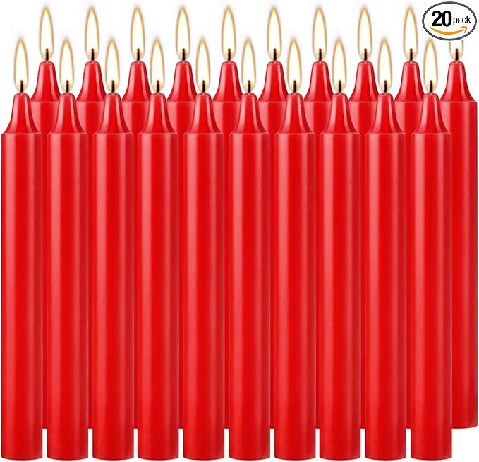YOROXRG Set of 20 Red Candles –Spell Chime Candles for Christmas,Household, Wedding, Rituals, Prayer, Birthdays, Meditation, Altar,Party and Home Décor Candlesticks - 4 Inch Tall, Unscented (Red)