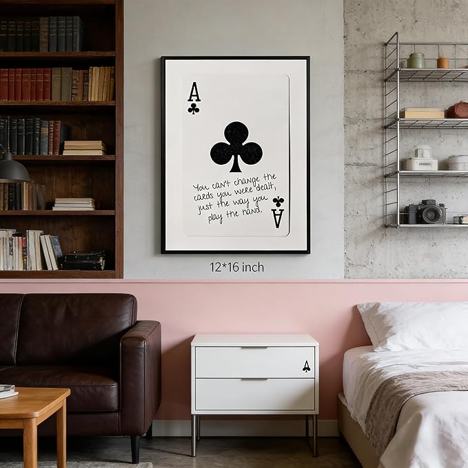 GEFQBBLD Funny Lucky Ace Poker Wall Art,Funky Mdern Canvas Black Art Prints Painting,Retro Minimalist Black and White Playing Card Posters,Trendy Aesthetic Preppy Wall Decor 8x10in Black Framed