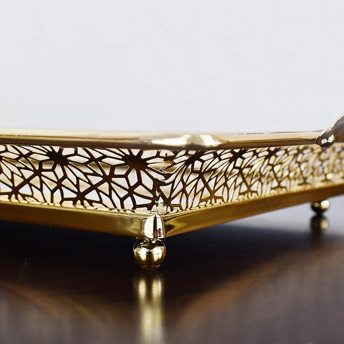 Decorative Glass Mirrored Tray Home Decor Vanity Tray for Dresser Make Up Jewelry Organizer Gold Perfume Tray Rectangle