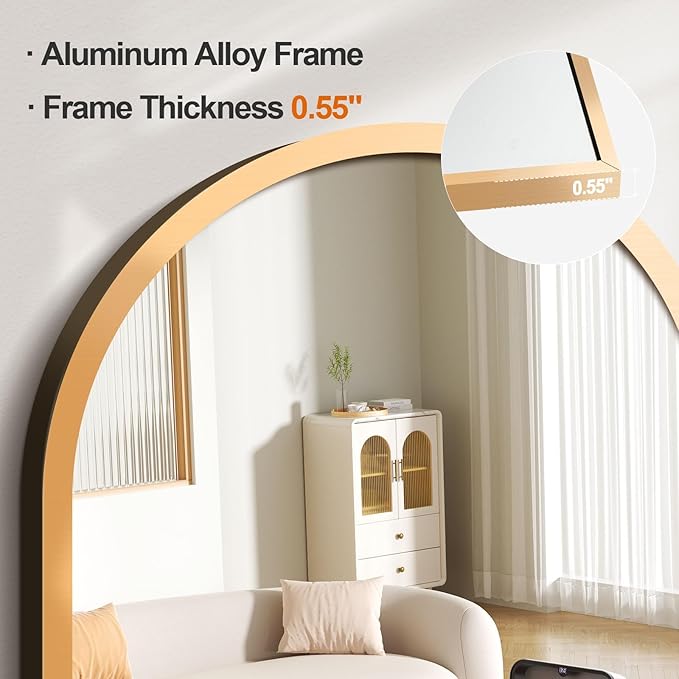 GlasFlength 57"x20" Arched Full Length Mirror, Stand Up Mirror Full Length for Bedroom & Cloakroom, Gold