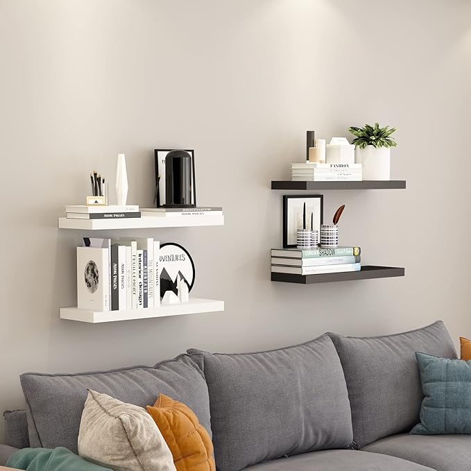 WELLAND Set of 2 Floating Shelves Wall Mounted Shelf, for Home Decor with 8" Deep (White, 24 inch)