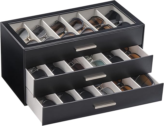Lolalet Sunglasses Storage Box for Women, Eyewear Eye Glass Organizer with Clear Top Display Holder Case, Mothers Day Gifts