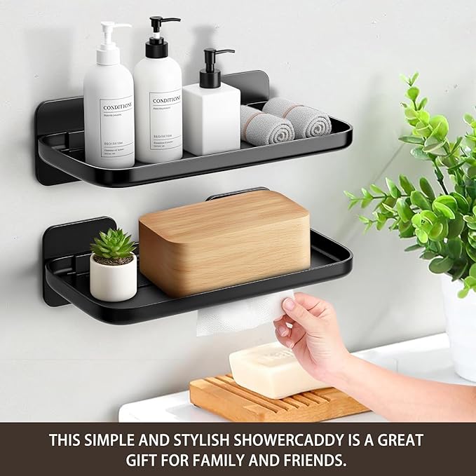 4 Pack Floating Shelves for Wall, Self Adhesive Small Shelf, No Drill Adhesive Wall Shelf, Floating Shelves Damage-Free Expand Walls Space for Living Room Kitchen Bathroom (Black)