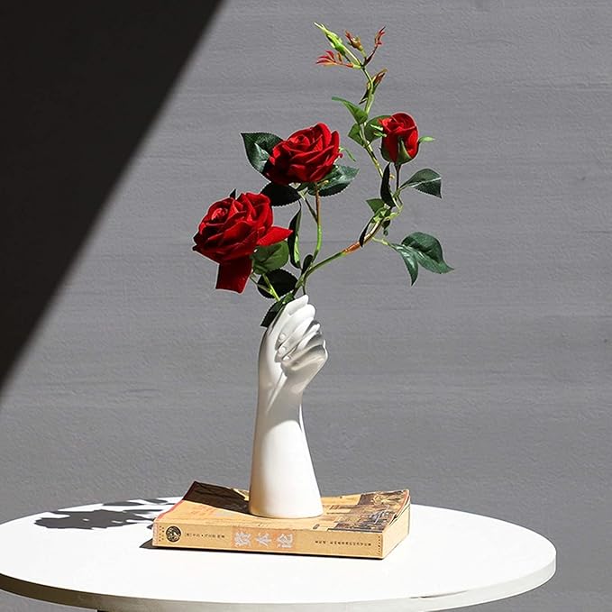 White Ceramic Vase Creative Human Body Art Design Multi Functional Office Desktop Organizer Pen Holder Makeup Brush Holder Home Decor Vase for Flowers Boho Ceramic Vases Stylish Decorative Accent (E)
