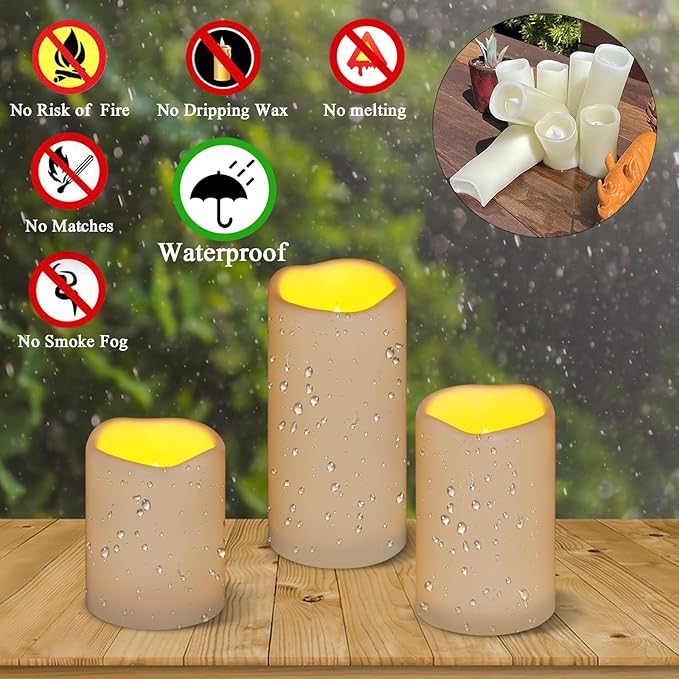 Artmarry Flameless Candles 4" 5" 6" Set of 6 Outdoor Indoor Pillars 3" Diameter Battery Operated Flickering Candles Include 10-Key Remote Timer Function 400+ Hours by 2 AA Batteries (6 Pack)