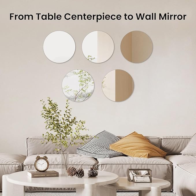 12" Round Mirror Centerpieces for Tables, 12Pcs Glass Mirror Trays for Wedding, Party, Christmas Decorations, Mirror Candle Plates with Polished Edges & Non-Slip Feet