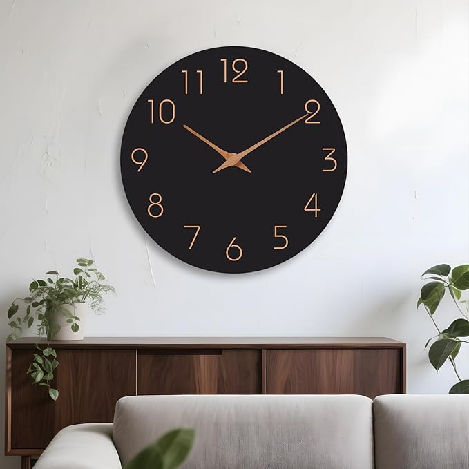 Mosewa Large Wall Clock 18 Inch Black Battery Operated Silent Non Ticking Simple Minimalist Rose Gold Numbers Clock Decorative for Bedroom Living Room Kitchen Home Office