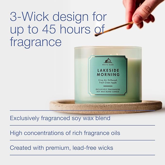 Bath & Body Works Lakeside Morning 3-Wick Candle - Scented Candle for At-Home Use - Long-Lasting, Room-Filling Fragrance - High Fragrance Oil Concentration - Soy Wax Blend - 2-Pack