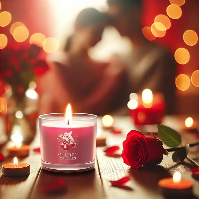 CHILLFLAME Cherry Candle, Scented Candles Gifts for Women, Candles Gift Set for Her, 6 Scented Votive Candles, Birthday Gifts for Women/Men (Red, 14 oz)