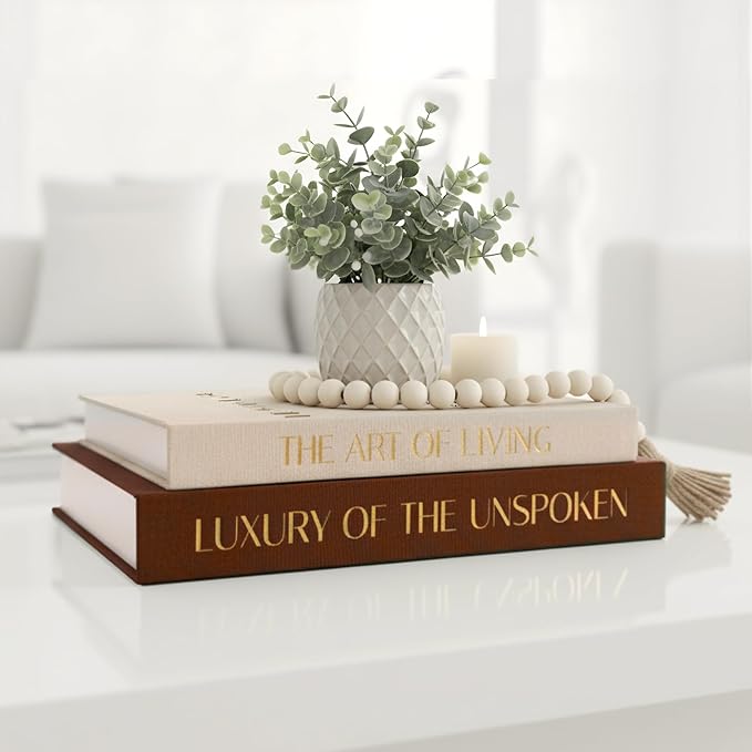 Decorative Books for Home Decor (Set of 2), Linen Fake Books for Decoration, Home Decor for Coffee Table Book, Fake Book Decor Aesthetic Set, Photo Storage and Keepsake Box (Beige + Coffee)
