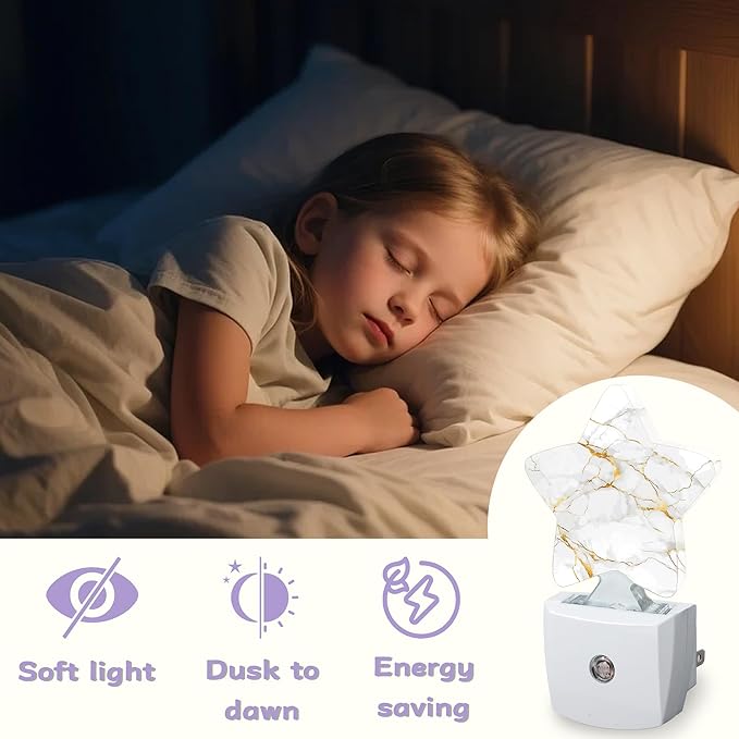 Marble White Gold Night Lights Plug Into Wall Decorative,Abstract Nightlight with Dusk Sensor for Bathroom,Kitchen,Entryway,Room Accent,Gifts
