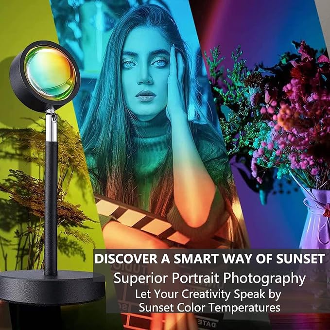 Sunset Lamp Projection Spotlight with Remote RGB 16 Colors for Influencer Video, 360 Degree Rotation Sunset Light Projector, Rainbow Projection Lamp LED Night Light for Bedroom, Party, Photography