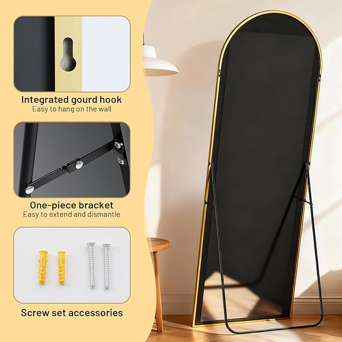 Simple Deluxe Arched Full Length Mirror, 71"×26" Large Floor Mirrors, for Wall Door Bedroom Bathroom Living Room (Gold)