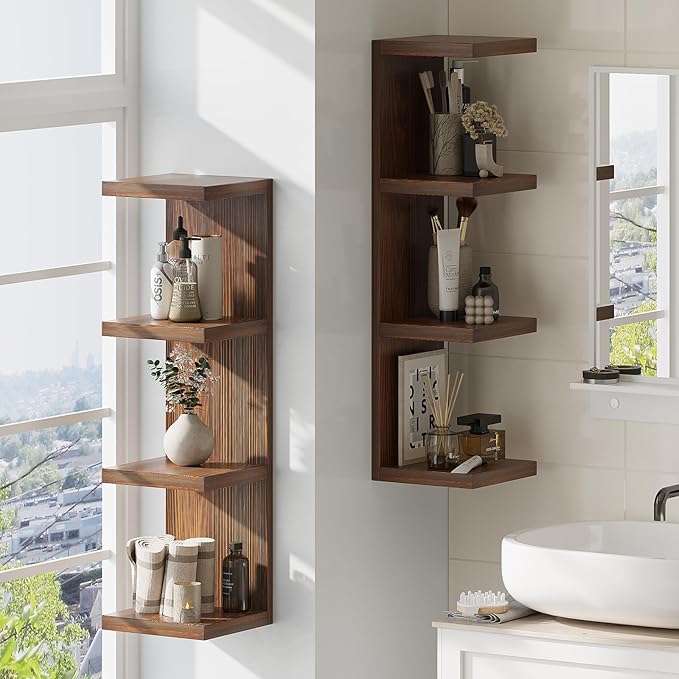 LitaEther Lack Wall Shelf,Display Floating Shelf (Solid Wood, 4 Tier)