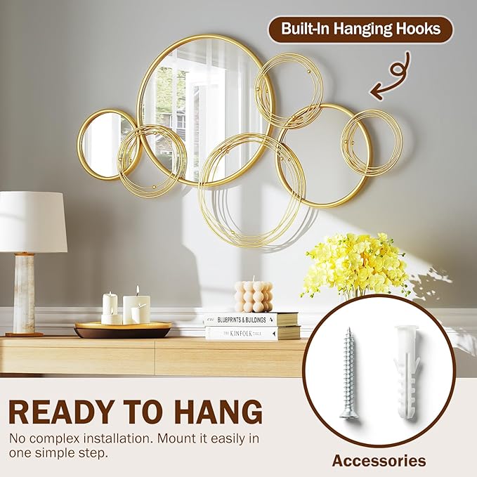Mirrors for Wall Decor, Round Gold Mirror Wall Art, Wall Mirrors for Living Room, Entryway, Bedroom, Dining Room
