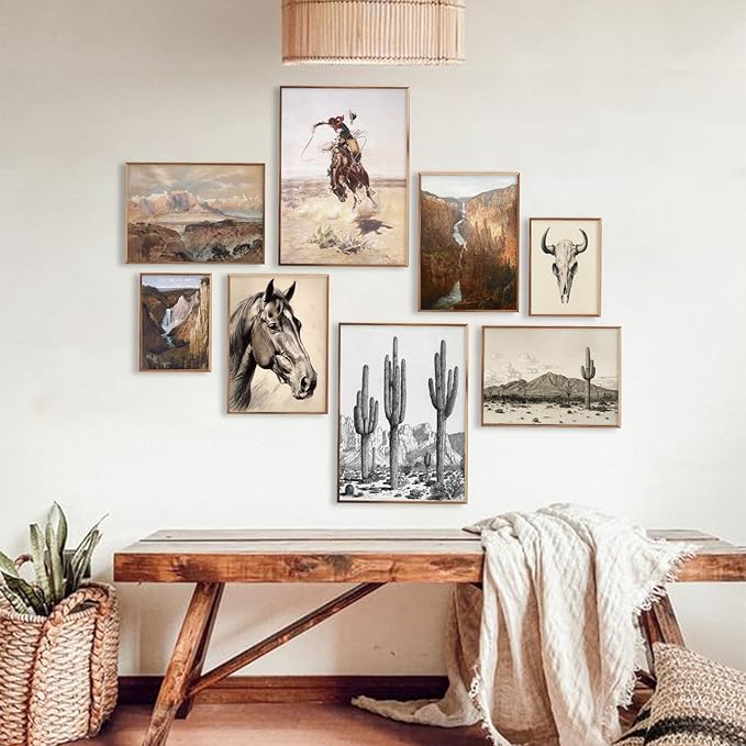 Western Decor Vintage Southwestern Wall Art,Farmhouse Wall Decor Vintage Cowboy Pictures,Boho Ranch Desert Southwestern Wall Decor Aesthetic,Classic Artwork Prints for Western Bedroom Bathroom Decor,Unframed