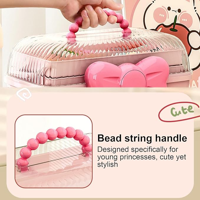 Hair Accessories Organizer for Girls, 3-Layers Foldable Hair Clip Organizer Box with Handle, Multifunctional Storage Box for Headband, Bows, Hairties, Jewelry, Sewing Supplies, Makeup Tool, Craft