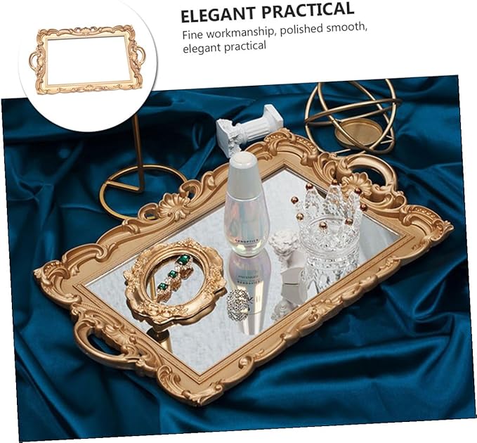 LIFKOME Vintage Gold Rectangular Mirror Tray Decorative Makeup Organizer Cosmetic Storage Plate for Vanity Room Decor and Jewelry Display