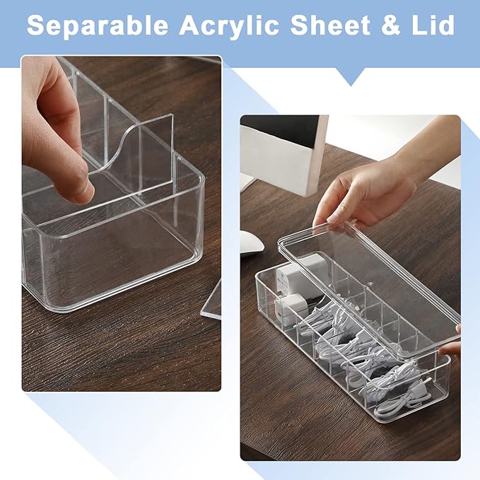 Cable Organizer Storage Box Plastic Cable Cord Management Box Power Cord Organizer Case with 10Pcs Rubber Ties for Office, Home, Desk Accessories Storage Stationery Supplies