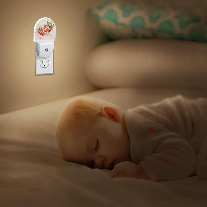 Night Light,Strawberry Berry Flower Night Lights Plug Into Wall Dusk to Dawn Sensor for Bedroom,Bathroom and Living Room for Women/Girls Gifts