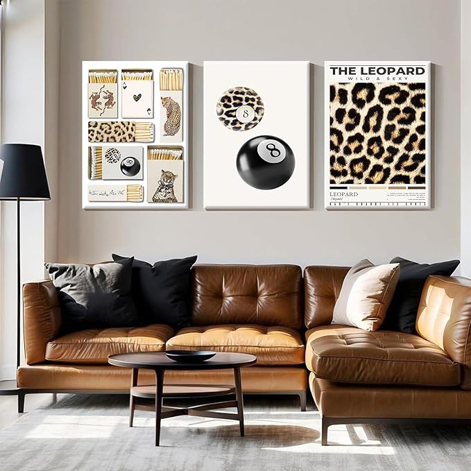 Trendy Leopard Wall Art Decor Cheetah Aesthetic Canvas Prints Preppy Cheetah Room Decor Poster Stylish Matchbox Wall Art Funky Y2k Pictures Lucky 8 Ball Artwork for Bedroom 12x16x3 Inch Wrapped Canvas