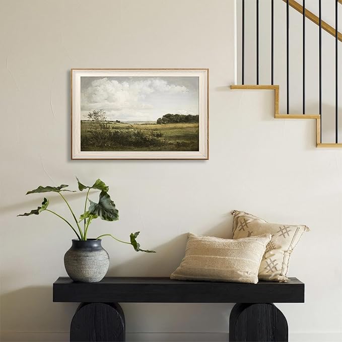 ASTRDECOR Framed Canvas Wall Decor for Bedroom, Vintage Nature Wall Art for Home Decor Aesthetic, Mountain Pictures Green Wall Decor Living Room, Meadow Oil Painting Landscape Wall Art Prints-16''x24''