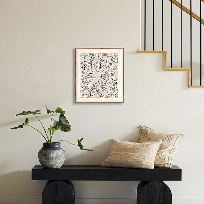 ASTRDECOR Abstract Framed Wall Art, Minimalist Boho Art Prints Women Portrait Line Art Wall Decor, Mid Century Wall Prints, Boho Wall Art Canvas, Neutral Black Beige Bedroom Decor - 10''x12''