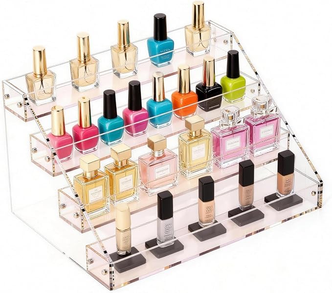 Acrylic Perfume Stand Organizer, 12 Inch 4 Tier Display Stand, Skincare and Makeup Organizer for Vanity, Cologne Stand for Dresser