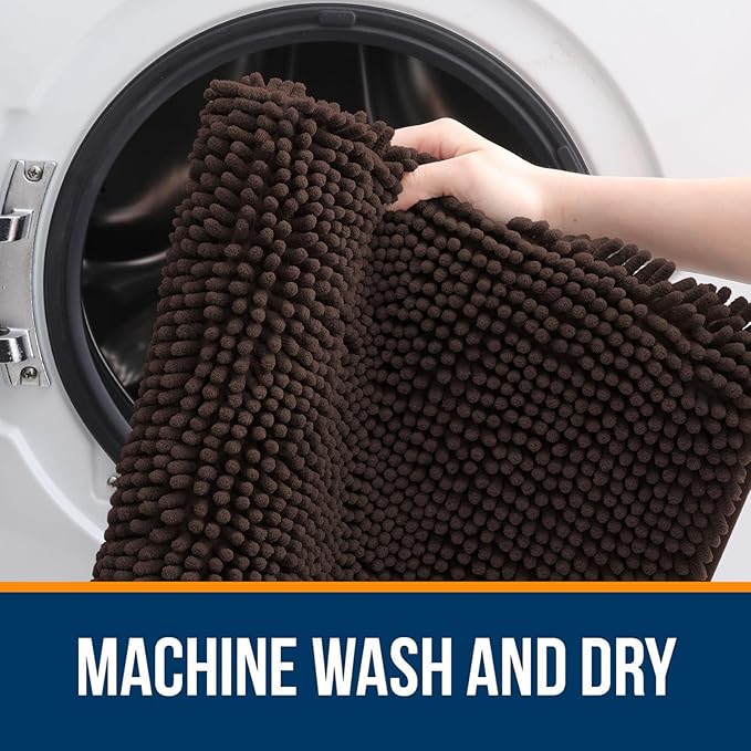 OLANLY Large Bathroom Rugs 44x32, Extra Soft Absorbent Chenille Bath Rugs, Rubber Backing Quick Dry, Machine Washable Bath Mats for Bathroom Floor, Tub and Shower, Home Decor Accessories, Brown