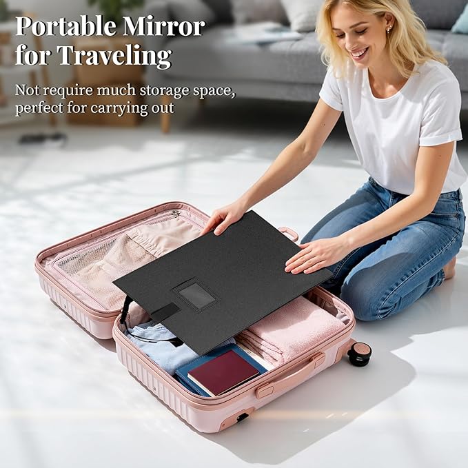 Shinowa Foldable Portable Full Length Mirror for Dancer, Camping and Travel, Shatter-Proof Acrylic Hanging Mirror with Handle, 33x13 Inch Full Body Travel Backstage Mirror, Black