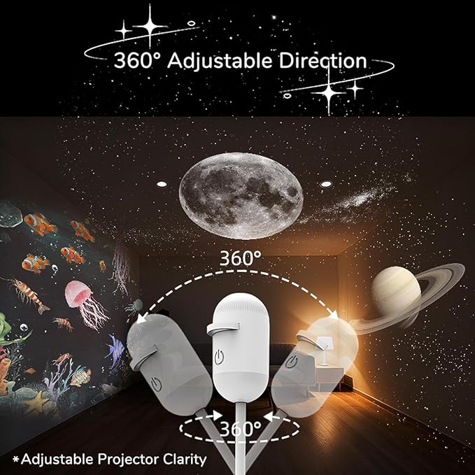 Galaxy Night Light Projector,2-In-1 Galaxy Projector with 3 Sliding Projection Films,360° Adjustable USB Starry Sky Night Light Projector with Adjustable Brightness for Car and Bedroom Decoration