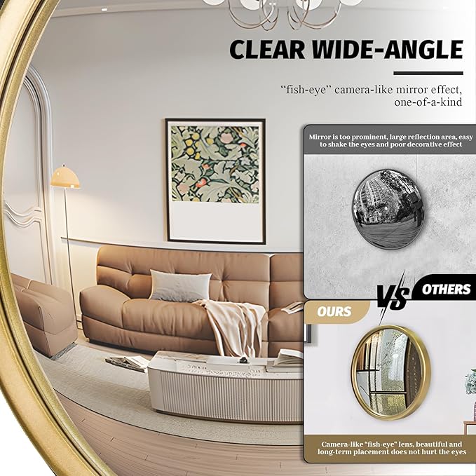 12" Gold Round Convex Mirror, Small Circle Wall Mirror with Thick Metal Framed, Round Decorative Wall Mirrors for Bathroom, Vanity