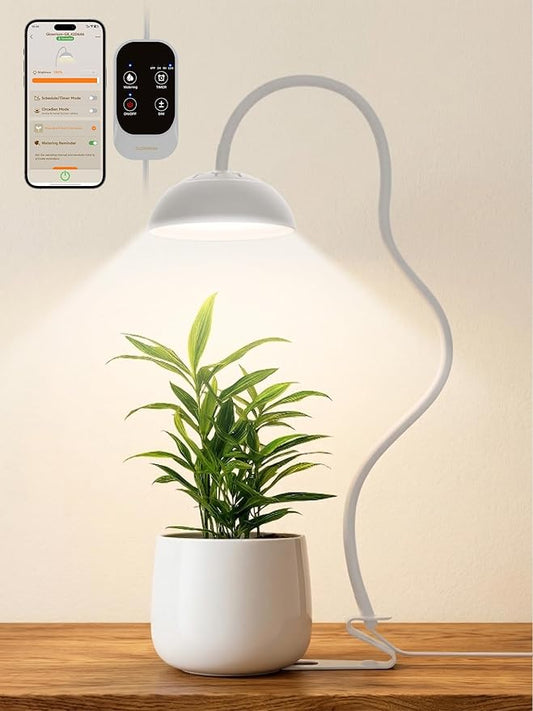 GLOWRIUM Smart Grow Lights for Indoor Plants,10W Full Spectrum Plant Lights with Bluetooth App Control, 360° Flexible Gooseneck Grow Lamp, Auto Timer 3/9/12Hrs, 10 Brightness for Small Plants (White)