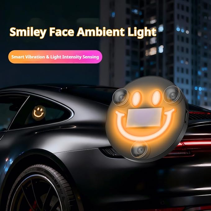 Solar Powered Car LED Ambient Light, Cute Neon Smiley Lights for Car Interior with 5 Modes, Wireless Auto Atmosphere Lamp for Back Window Decoration & Romantic Gifts (1)