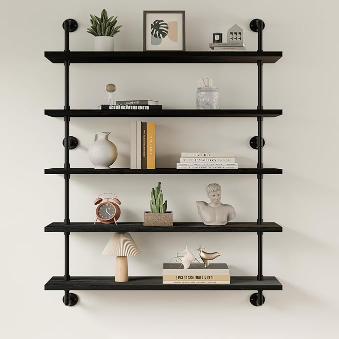 HDDFER Floating Shelves for Wall Living Room Shelves Bookshelf Industrial Pipe Shelving Shelf Real Wood Planks 36 inch Rustic Wall Shelves Hanging Bookshelves Farmhouse Kitchen Bar Shelving