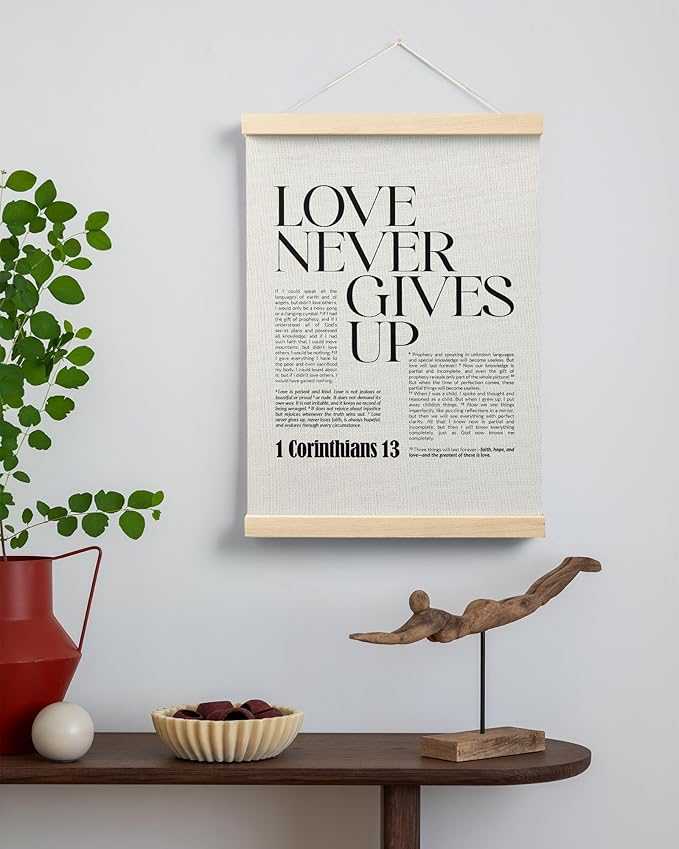 FGFK Christian 1 Corinthians 13 Wall Art Poster Hanger Frame, Bible Verses Wall decor, Black and White Religious Scripture Canvas Prints Framed Wall Decor for Home Office Church, 12x16 Inch