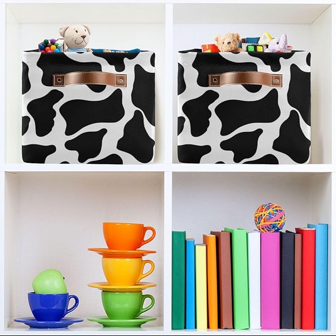 Cow White Texture Rectangular Storage Bin Basket with Handles - Laundry Hamper Nursery Storage Storage Baskets