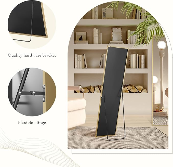 Mirror Full Length, Upgraded Body Wall Mirrors with Shatter-Proof Glass, Floor Standing, Hanging or Leaning, Tall Mirror with Stand Aluminum Alloy Frame for Bedroom
